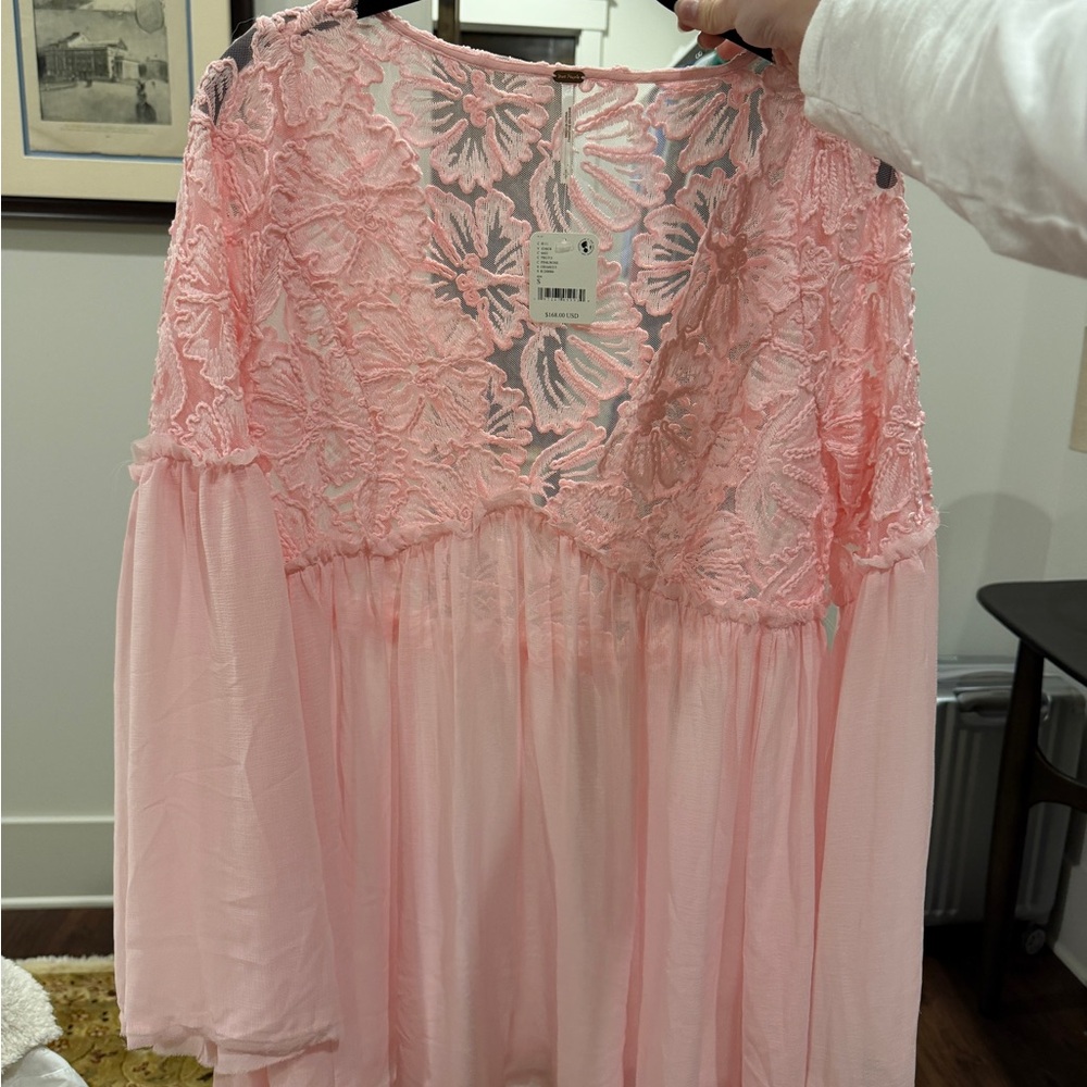 Free People Blush Lace Floral Top